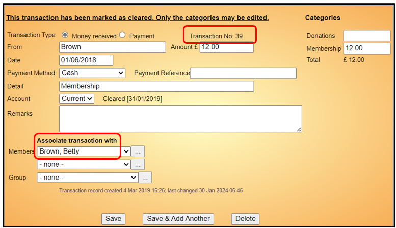 7.2 Transaction Record – u3a Beacon